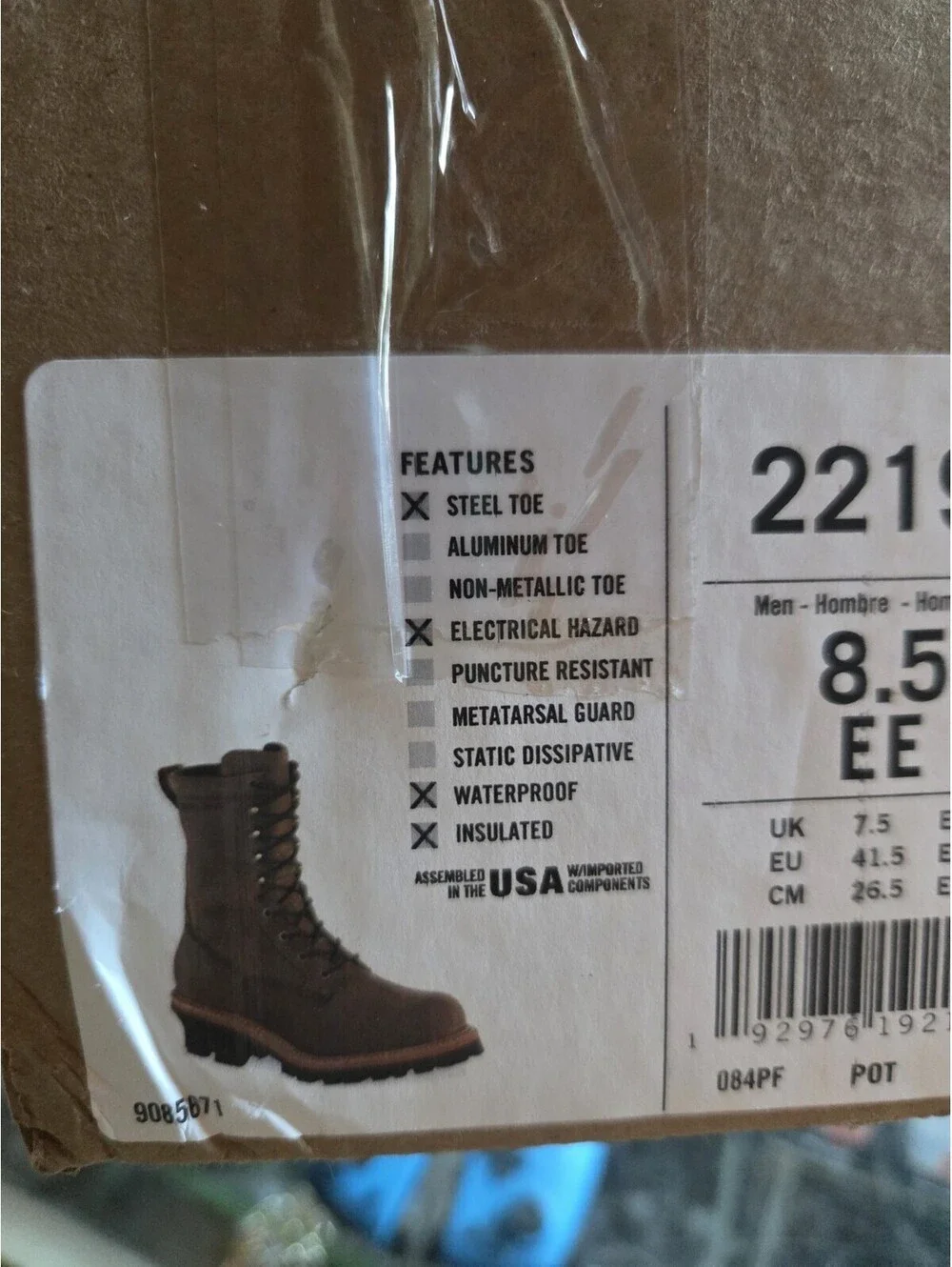 Red Wings 2219 MEN'S 8.5-INCH INSULATED, WATERPROOF SAFETY TOE LOGGER BOOT NIB